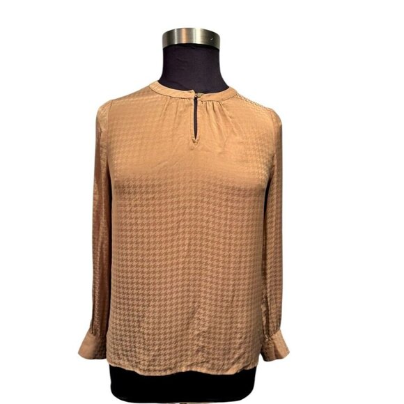 LIZ CLAIBORNE Blouse Womens‎ Medium Top Long Sleeve Gold Keyhole Button Neckline - Picture 1 of 9